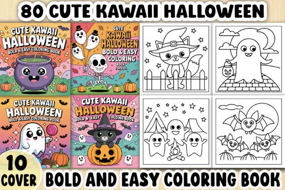 A Kawaii Halloween Coloring Graphic for Seasonal Product Collections