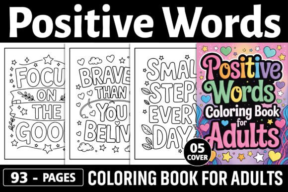 Autumn Positive Words Graphics: Coloring Pages for Adult Crafters