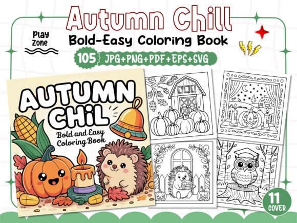 Bold and Easy Autumn Chill Coloring Book Graphics for Brand Identity