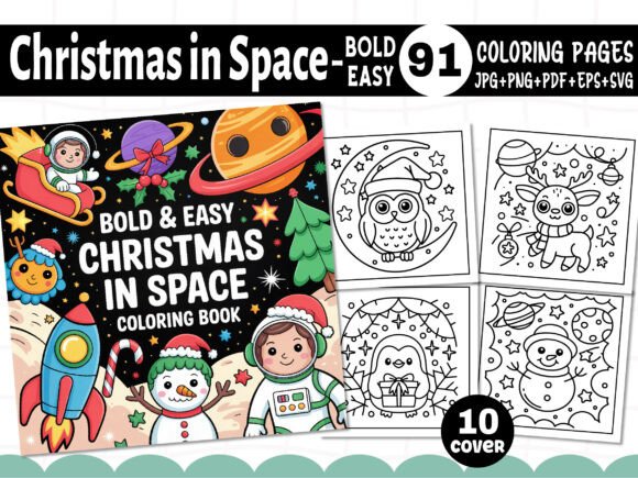 Bold Christmas Space Coloring Pages Graphics for Crafters