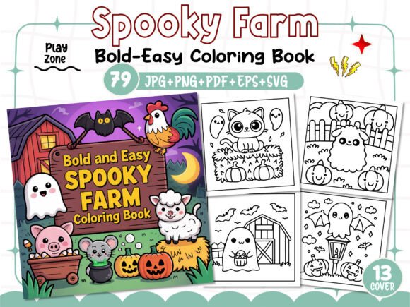 Bold Spooky Farm Graphics for Branding & Coloring Pages
