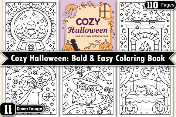 Cozy Halloween Bold Easy Coloring Page for Graphics & Printables