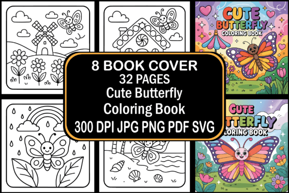 Cute Butterfly Coloring Book Graphics for Adult Coloring Pages