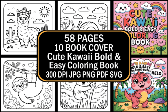 Cute Kawaii Bold Graphics for Crafting Coloring Pages