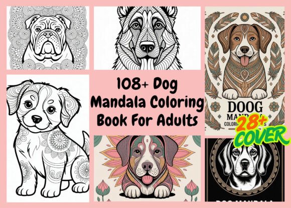 Dog Mandala Graphics for Adult Coloring & Small Business Branding