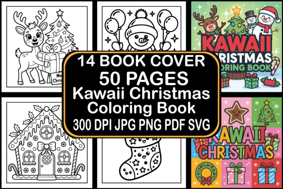 Kawaii Christmas Graphics for Coloring Pages & Selling