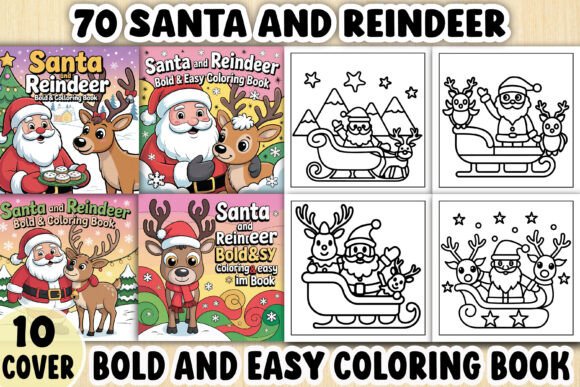 Santa and Reindeer Graphics for Joyful Brand Coloring Pages