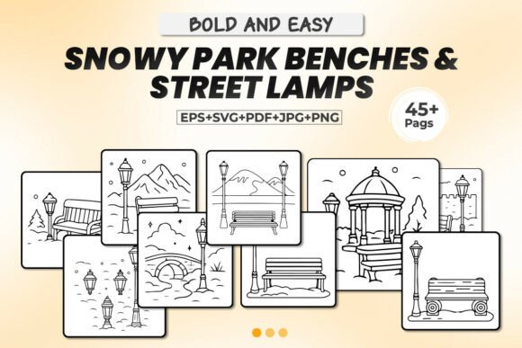 Snowy Park Coloring Pages: Bold Graphics for Crafting