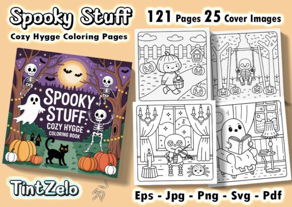 Spooky Hygge Coloring Pages for Embroidered Projects