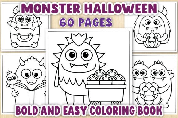 Spooky Monster Coloring Pages for Etsy Graphics