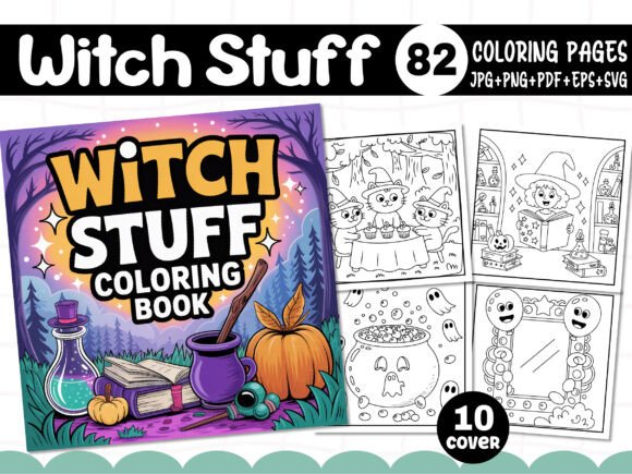 Witch Stuff Coloring Book Graphics for Creative Marketing